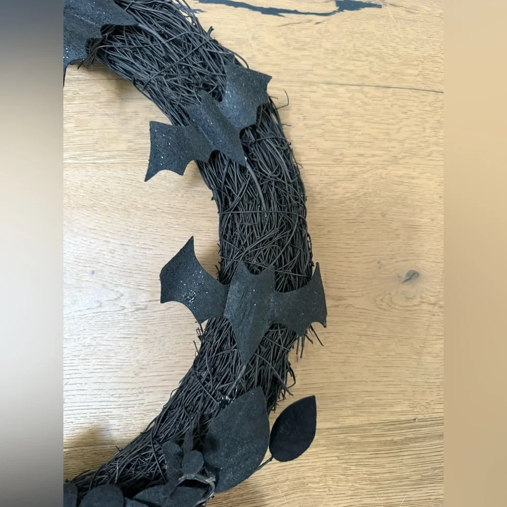 Super Cool and Spooky Black Halloween Wreath with Black Glittery Bats